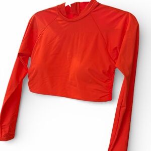 ATHLETA North Point Crop Rashguard in Orange with back zipper Sz. M